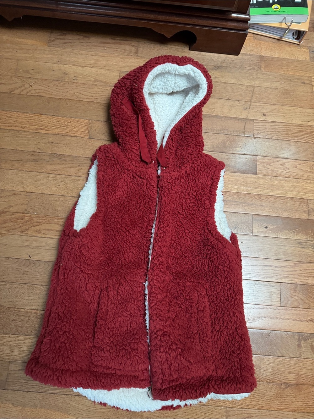 Love Tree Red Sherpa Hooded Vest with White Lining